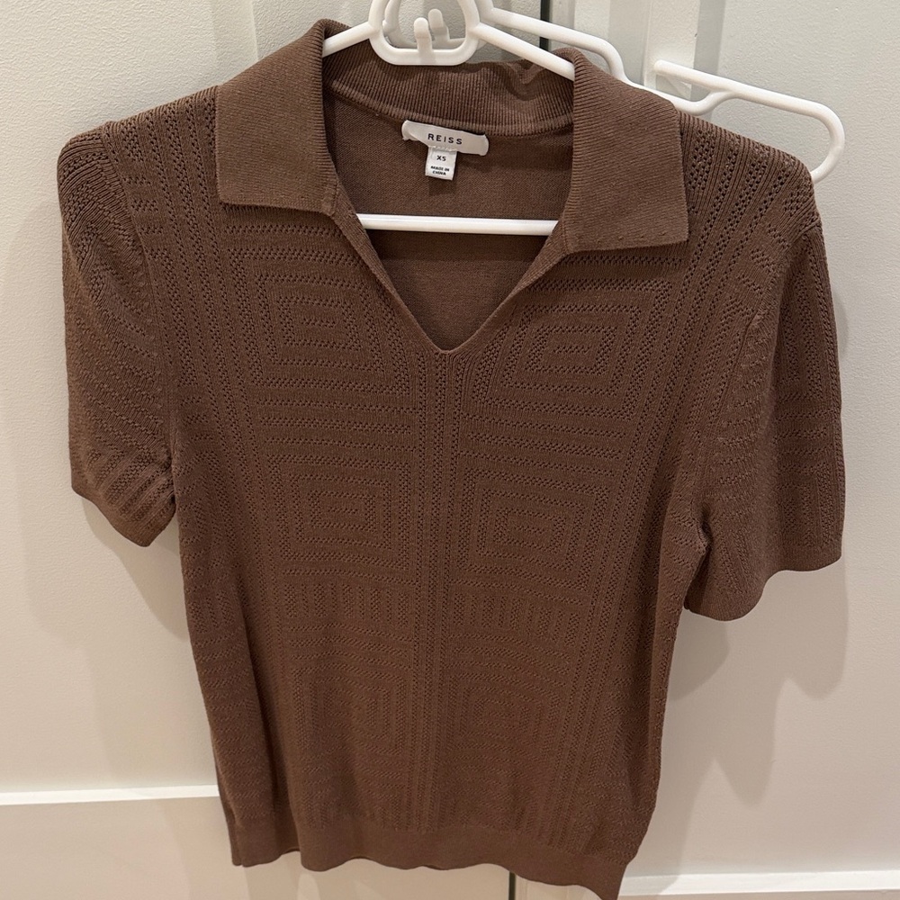 Reiss Chocolate Knit Polo Top